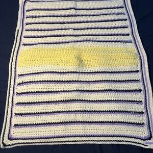 Hand made Striped Crochet Blanket in Yellow and Purple